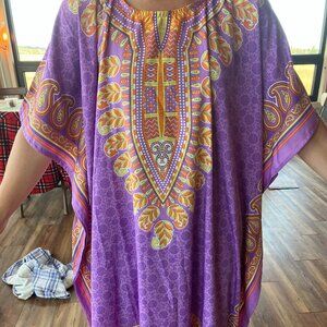 Gypsie Blu Kaftan in Purple & Yellow Design One Size Tunic Boho Casual Beach